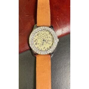 Women's Silver Tone 32mm Bloomingdale's Watch, Leather Band, Crystal Accents,